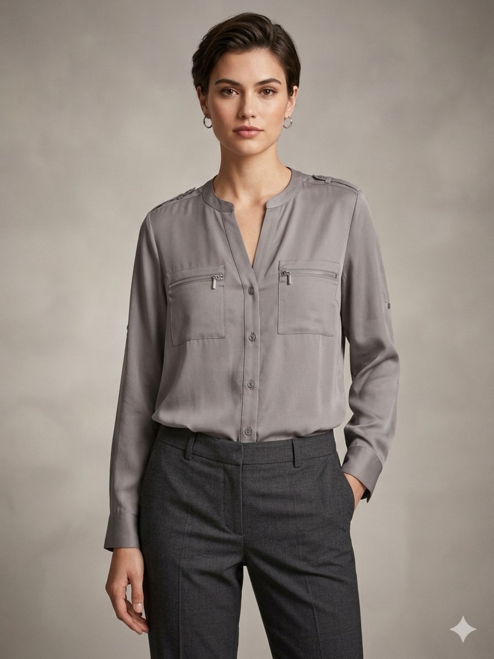 Calvin Klein Sparkle Gray Button-Front Utility Shirt LIKE NEW Size XL